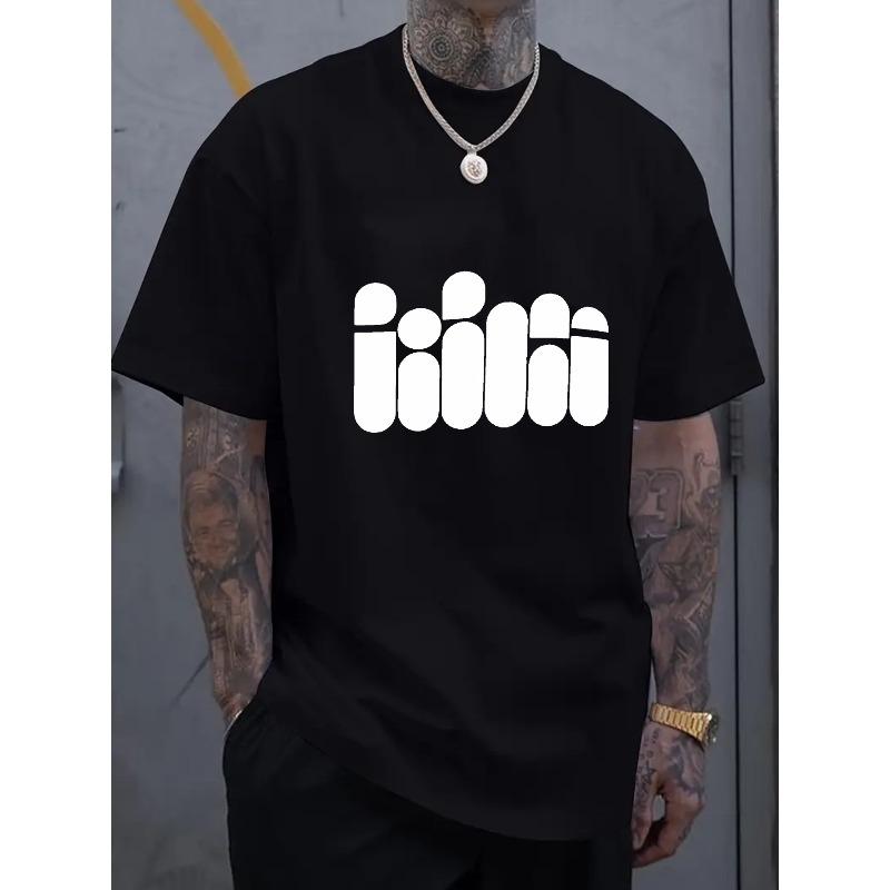 

European Size Black T-Shirt with White Abstract Logo Print - Casual Streetwear for Men, Urban Fashion Statement, Perfect for Daily Wear And Outings 4XL чорний