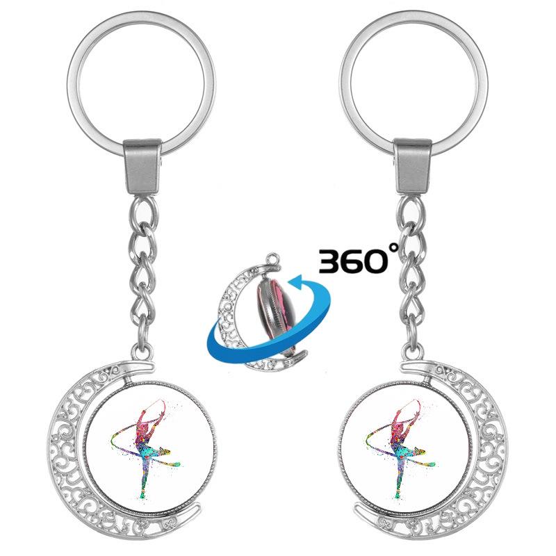 Cross-Art Double-Sided Rotating Gymnastics Keychain Pendant with Time Gem - Perfect Gift for Gymnastics Enthusiasts