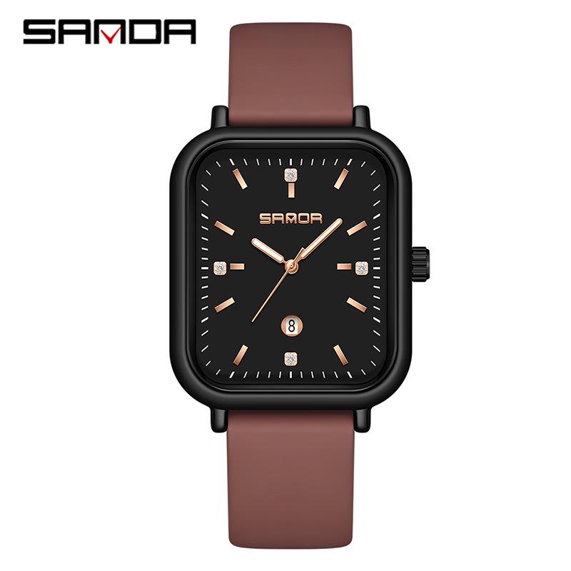 Sanda Quartz Retro Square Watch: Simple Bar Index, Calendar, Waterproof, Business Casual, Unisex Strap