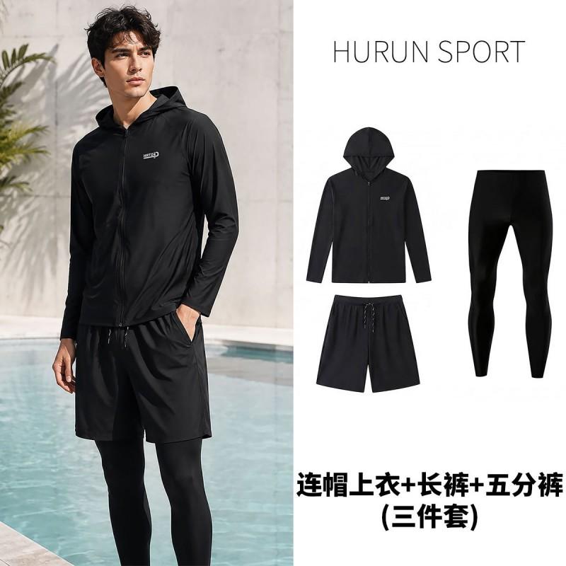 Mens UV Protection Rash Guard Set Long Sleeve Hooded Top Pants Snorkeling Surfing Swimming