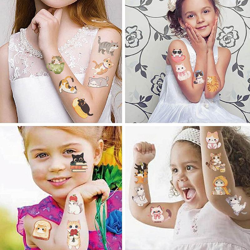 10Pcs/Set  Cartoon Cat Temporary Tattoo Stickers Cute Cat Children Waterproof Tattoo For Kids Funny Birthday Gift