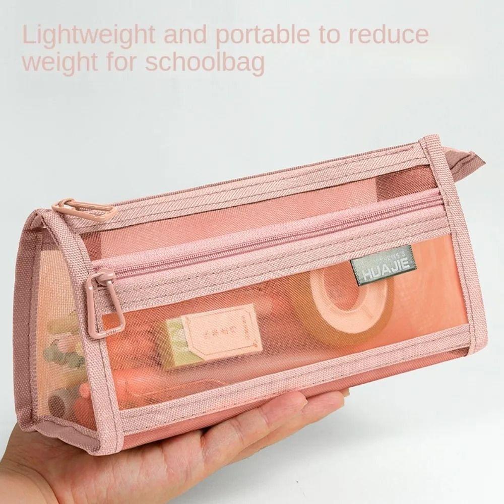 Double Layer Transparent Pencil Case Large Capacity Stationery Storage Bag  Office School Supplies