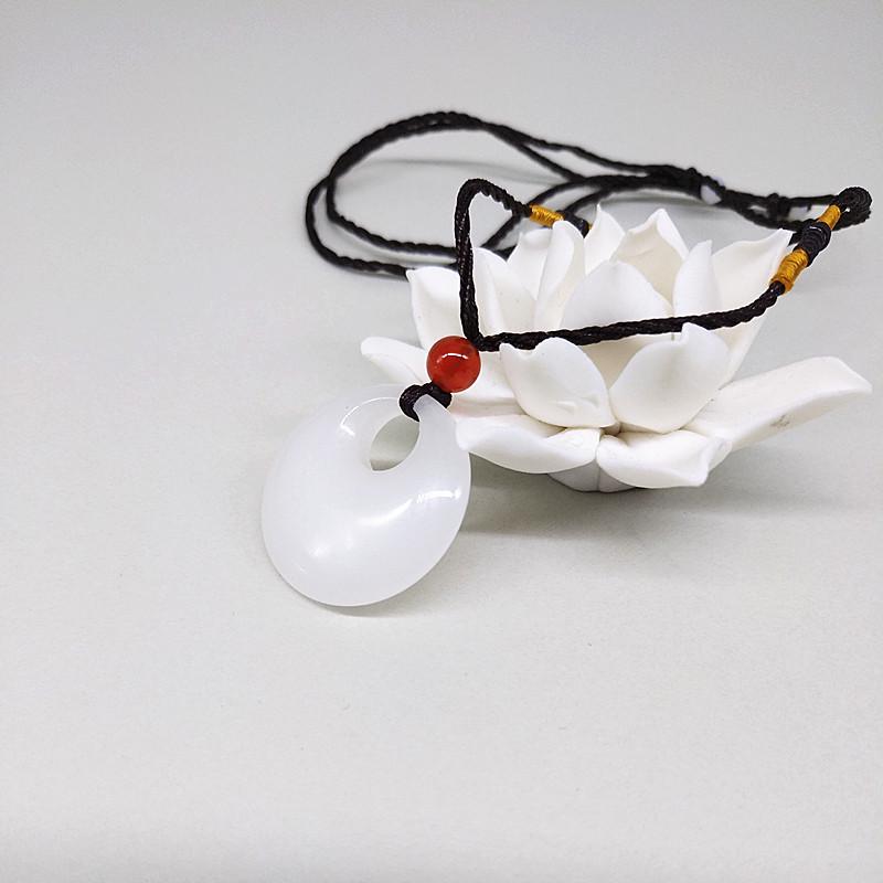 Conch Stone White Jade Concentric Circle Pendant Necklace