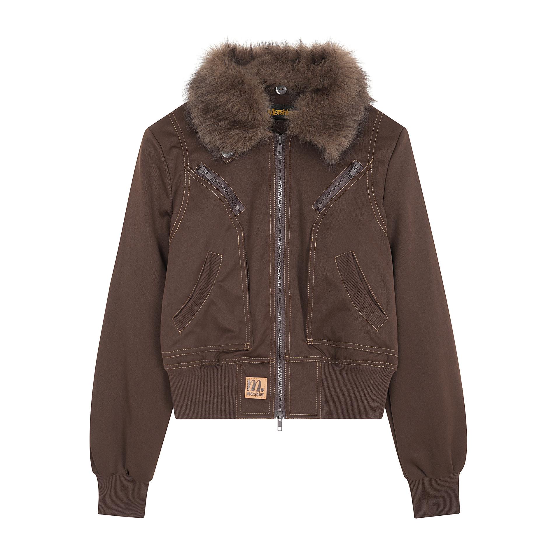 2KWEIRD Новая зимняя куртка с подкладкой, дизайн с меховым воротником, короткий приталенный крой, американский стиль, длинные рукава, застежка-молния, пальто S