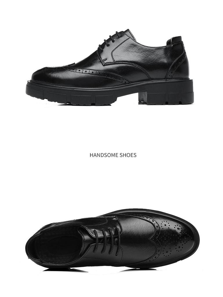 Sapatos Brogue Elevadores de Couro Masculino, Altura 8cm & 10cm, Sola Grossa, Formal Negócios & Casamento