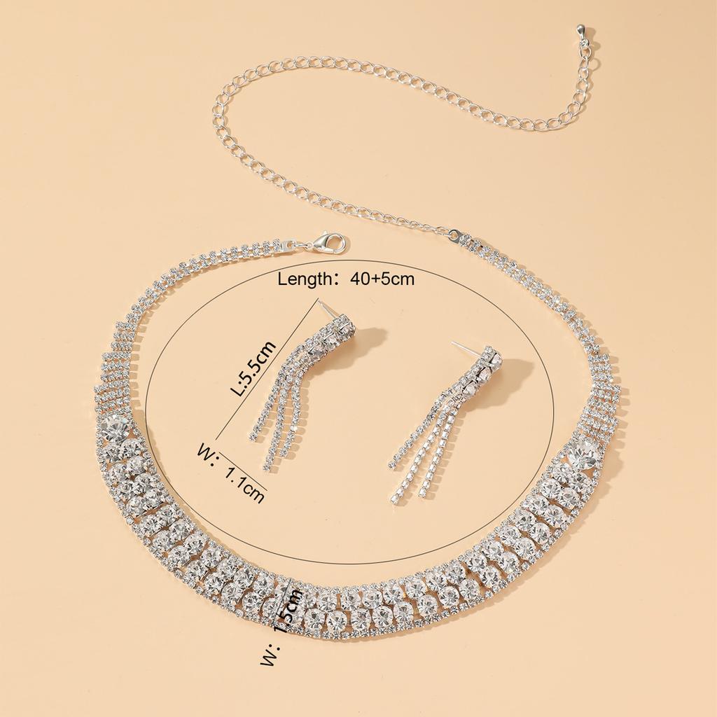 Luxuriöses superglitzerndes Strass-Halsketten-Ohrring-Set, Brautschmuck, Accessoires für Hochzeitskleider, zweiteiliges Set