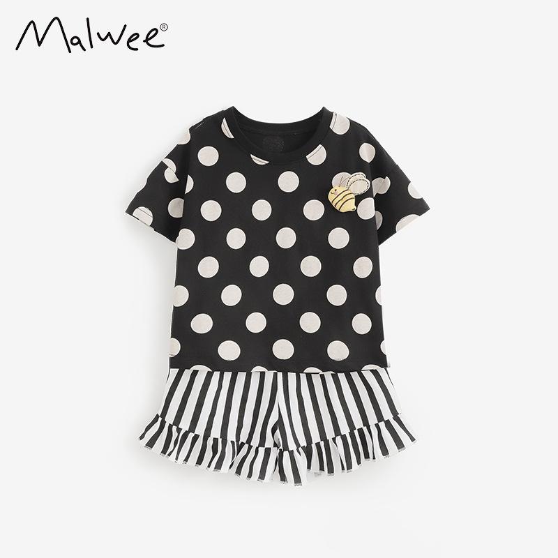 Летний комплект Malwee для девочек в горошек с коротким рукавом 130