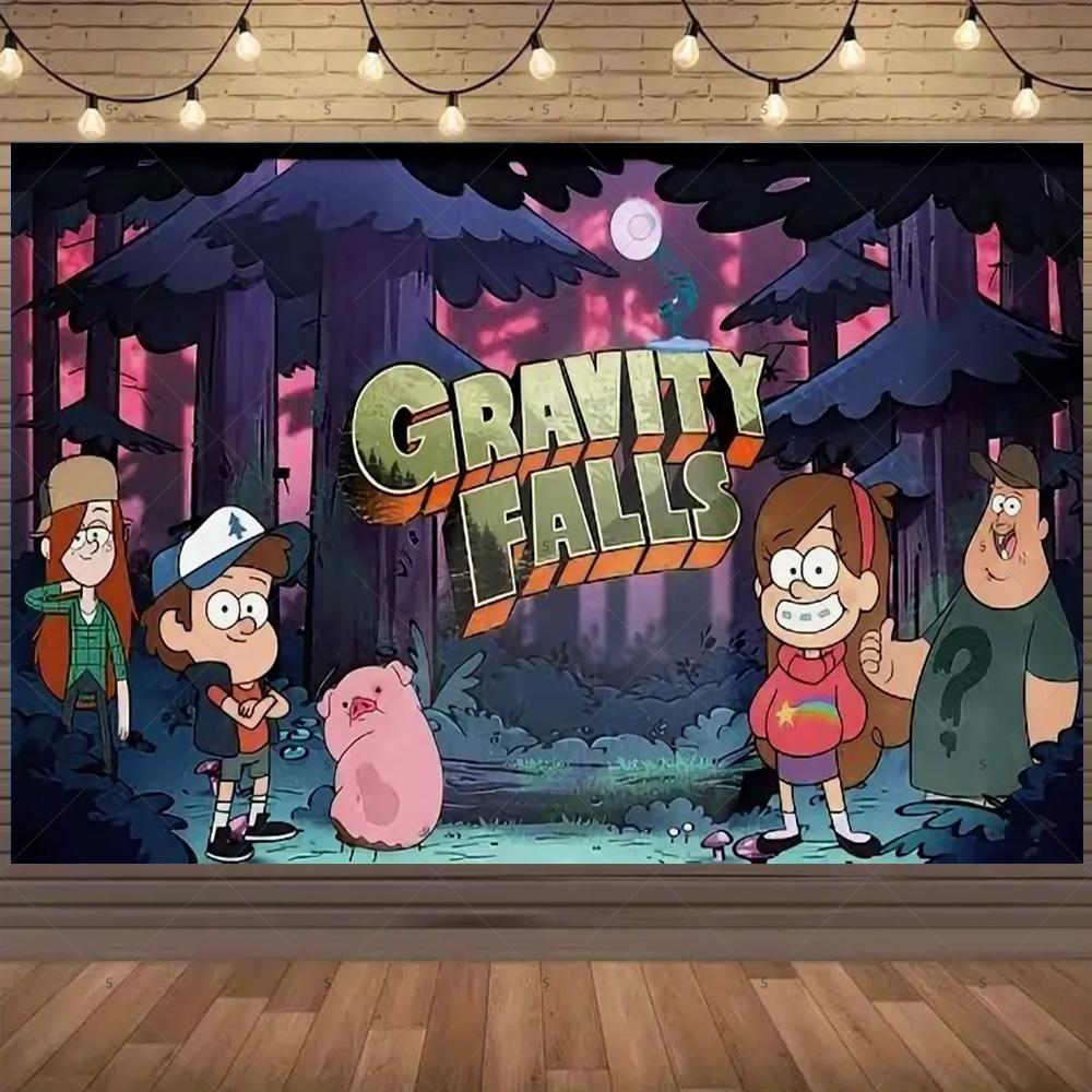 G&Gravity F-Falls Theme Birthday Party Decoration Cartoon Backdrop Banner Cake Topper Number Balloon Baby Shower Party Supplies