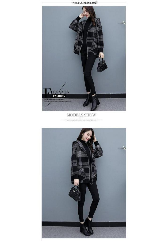 Giacca a Quadri da Donna Petite Stile Coreano Autunno/Inverno 2025 - Versatile, di Media Lunghezza e Trendy