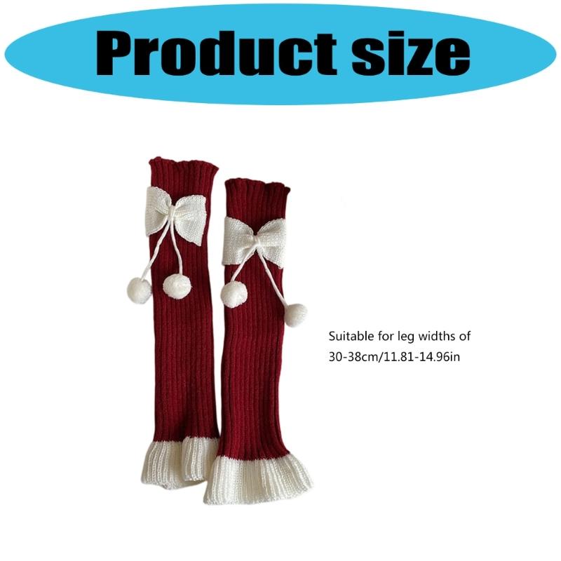 Fashionable Women's Leg Warmers Ribbed Socks Elastic Lace Trim with Cute Bows and Fuzzy Ball Winter Accessories
