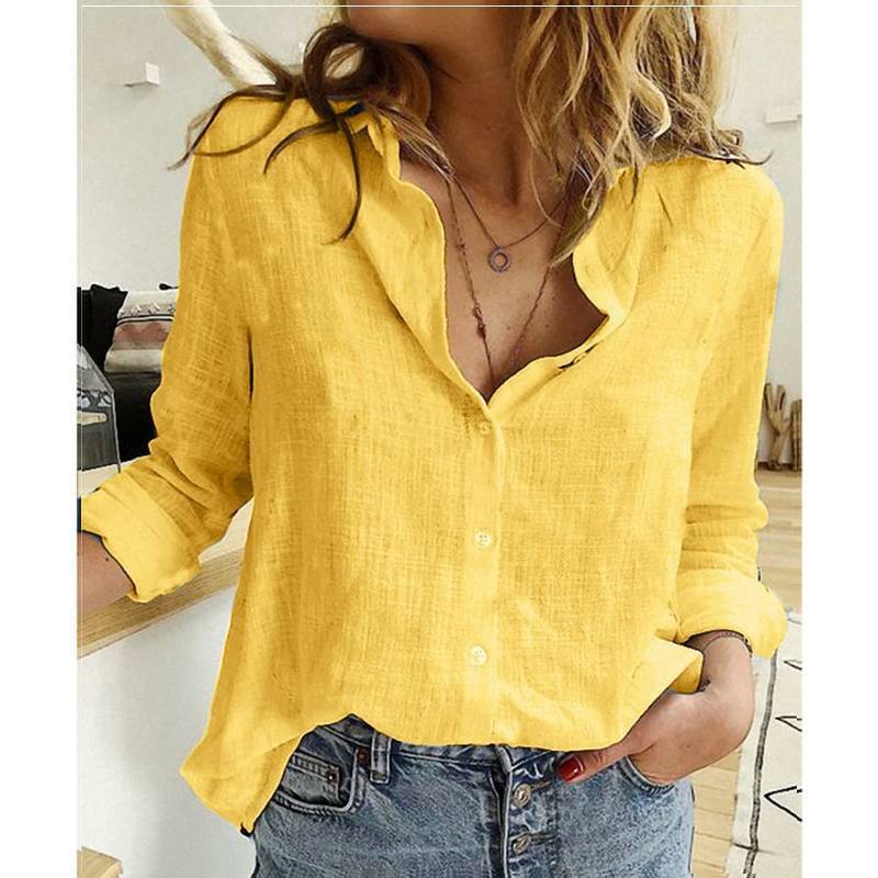 Cotton Linen Casual Long Sleeve Shirt For Women With Spliced Design And Loose Fit For Spring Season