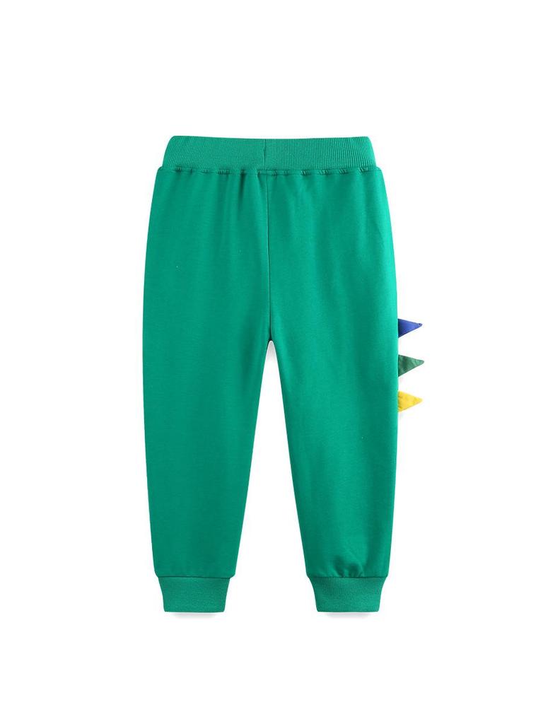 Autumn Boys' European Style Dinosaur Embroidered Sweatpants - Knit Cotton Sports Trousers
