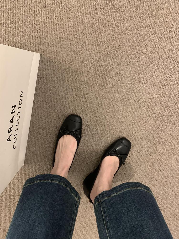 

With skirt fairy style silver soft leather soft-soled grandma shoes, one pedal, light mouth ballet shoes, gentle evening single shoes 39 чёрный