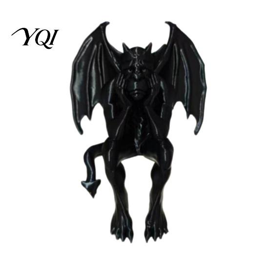Creative Birthday Gift 3D Printed Melancholy Gargoyle Figurine, Gothic Dark Demon Edge Sitter Statue Aesthetic with Bat Wings, Halloween Desktop