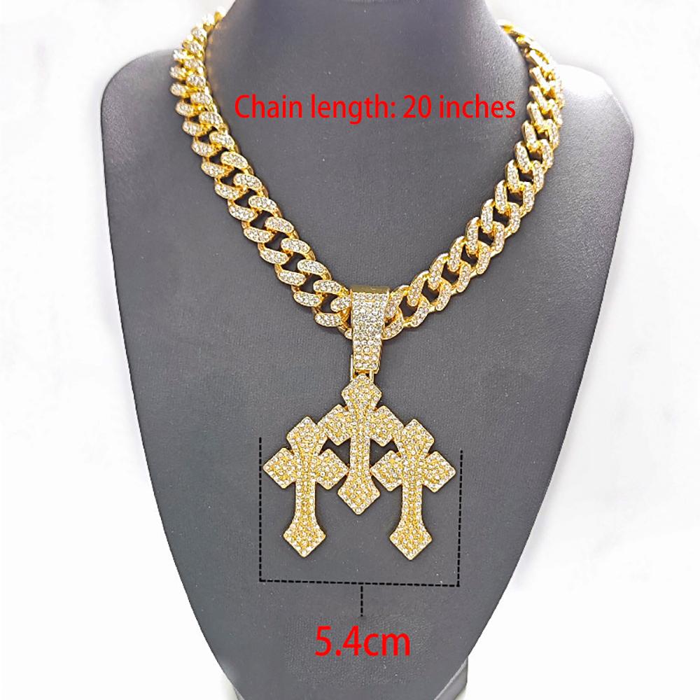 Nuove Collane Ciondolo a Croce Impilate Iced Out per Uomo Con Catena Cubana da 13mm Gioielli a Croce Hip Hop Strass Ciondolo Regalo