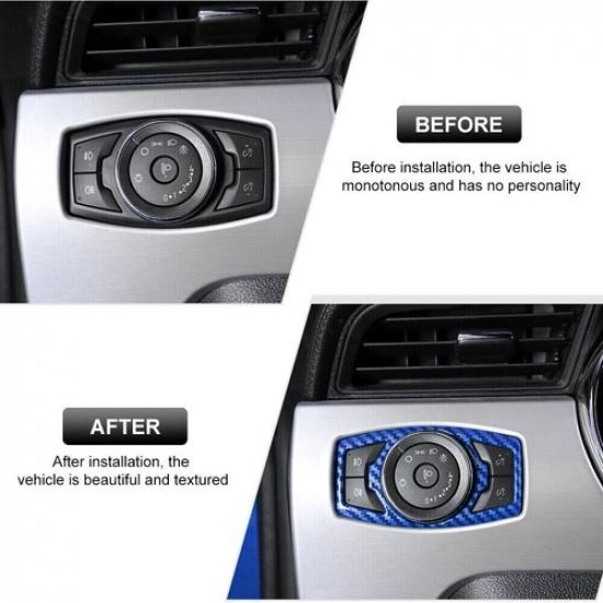 Headlight Switch Control Frame Cover 1X For Ford F150 2015-20 Blue Carbon Fiber