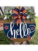 1 Decorative Hello Doorplate, Wreath Decoration Doorplate, Wooden Handicraft Pendant, American Celebration