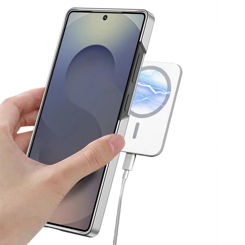 Lens Protection Bracket Magnetic Wireless Charging Phone Case for Samsung Galaxy S25 Ultra Hard Shell Protective Cover