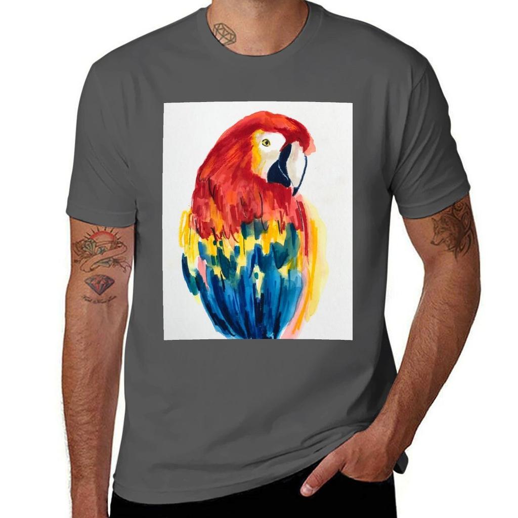 Red Parrot Tshirt Urban Style Casual Short Sleeve Top