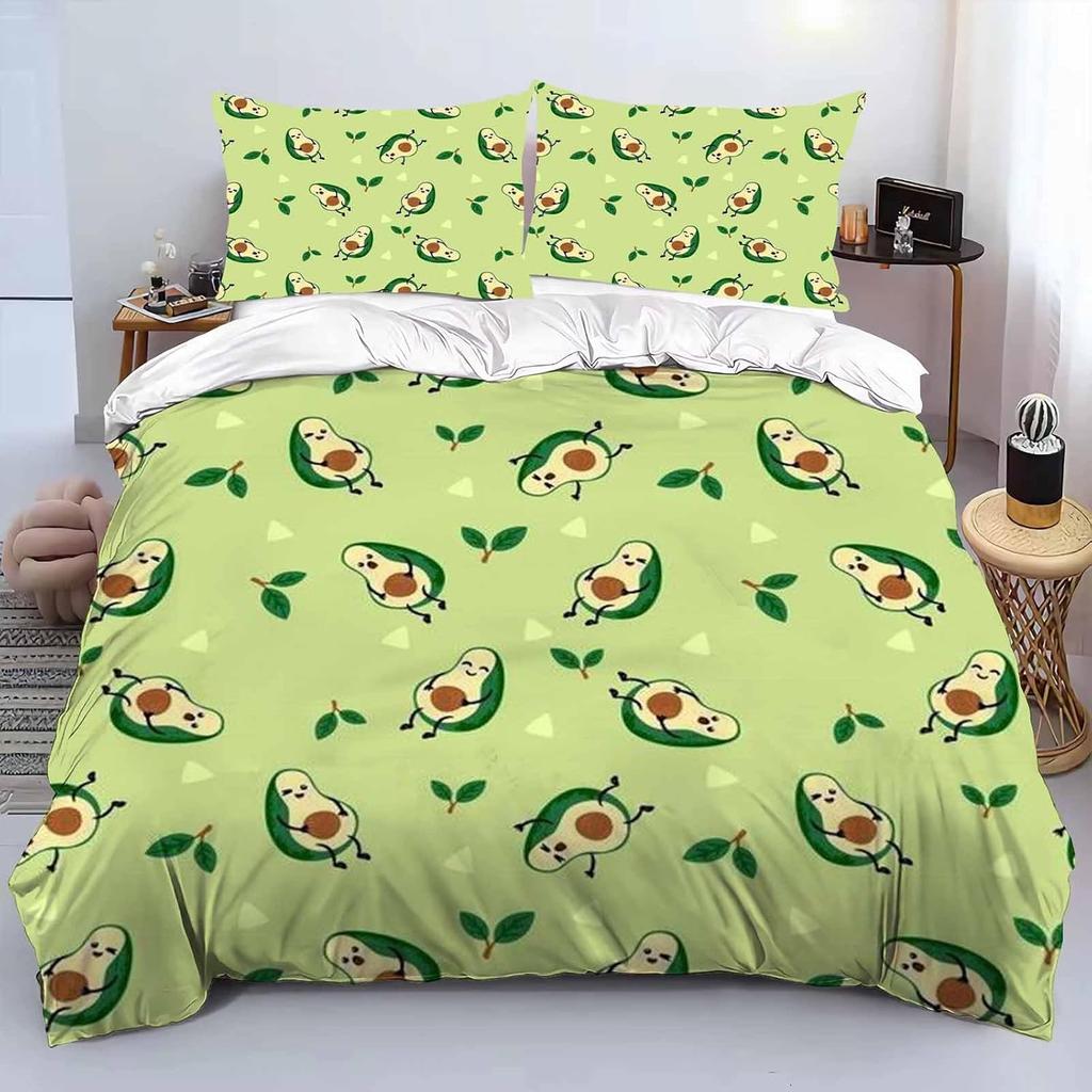 Avocado Bedding set, 3D Pattern Soft Microfiber Bed duvet cove Set, Fruit Quilt Cover and Pillow Cover 50 X 75 cm With Zipper