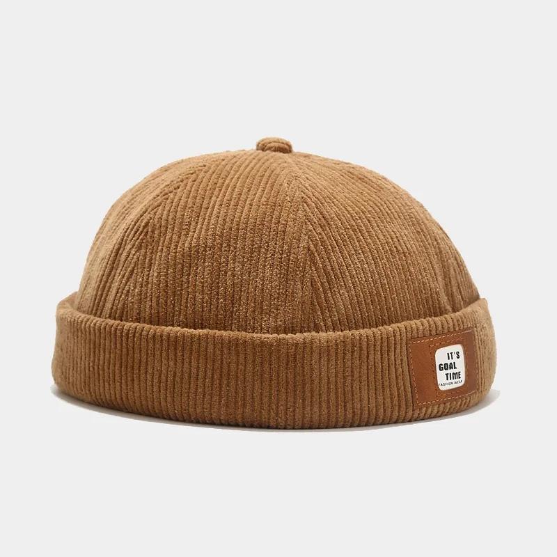 Cappello senza visiera stile giapponese Cappello da docker in velluto a coste con lettera Cappello senza visiera Cappelli a cuffia Regolabile Cappello da proprietario da marinaio Uomo e Donna