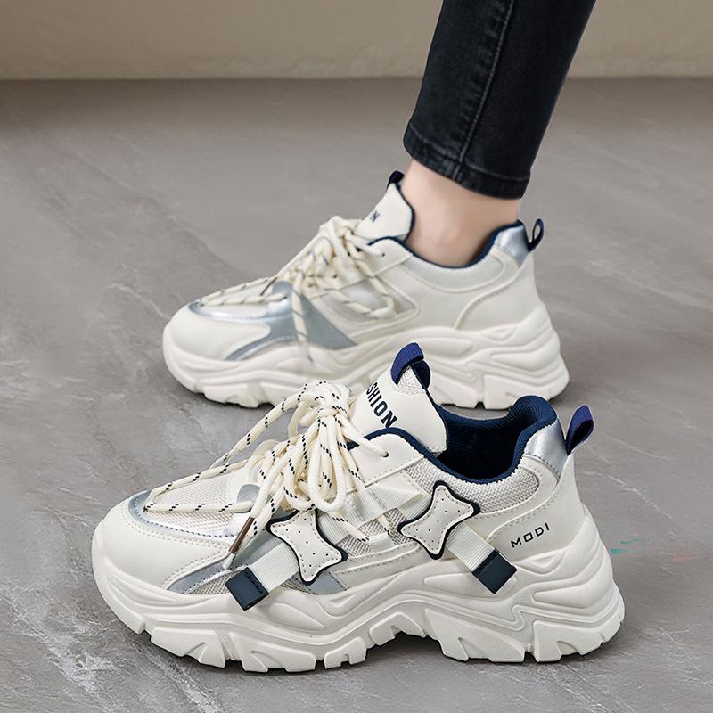 Women Summer Platform Shoes Mesh Surface Internet Celebrity Thick Sole Height Increasing White Dad Sneakers Casual Running