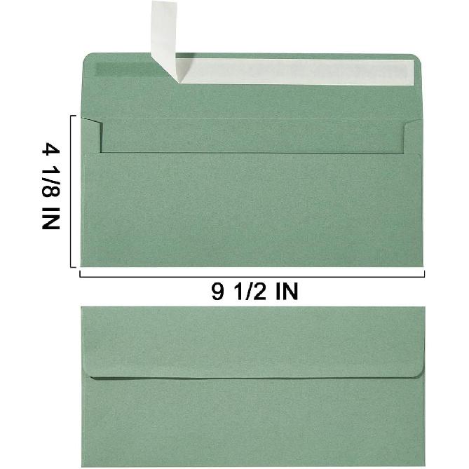 op 100 Pack Sage-Green #10 Business Envelopes Self Seal Standard Envelopes for Office Checks, Business, Letter Mailing Invoices, 4.13 x 9.49 Inches