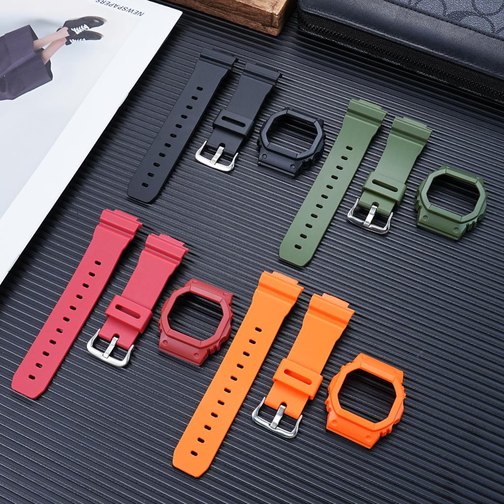 Rubber Strap + Protective Bezel Case for Casio G-Shock DW-5600/GW-M5610/GW-B5600 | Men's Watch Band  | Shock Resistant Bracelet