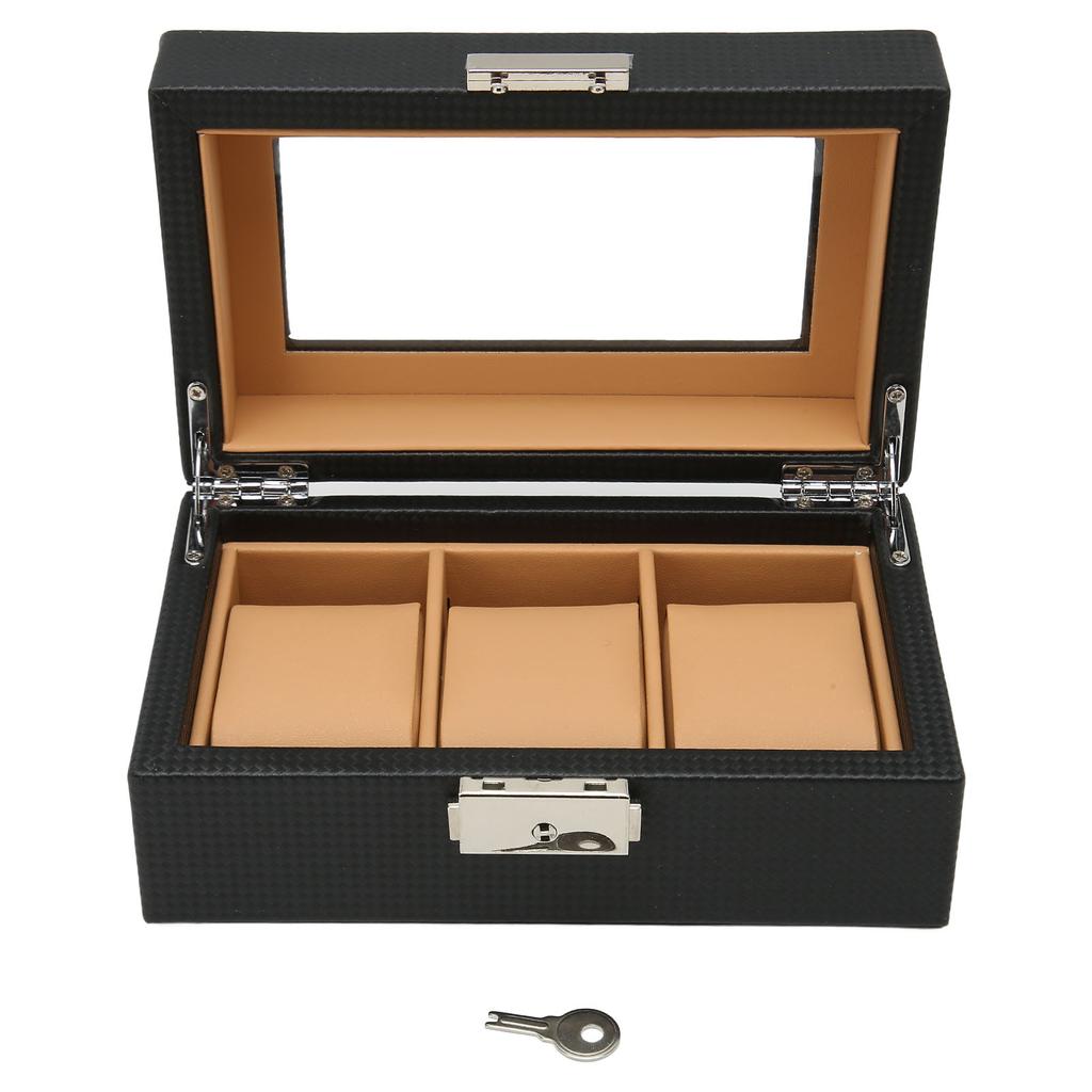 Watch Display Holder Stylish Light Luxury 3 Slots Lockable Dustproof Watch Case with Glass Plate