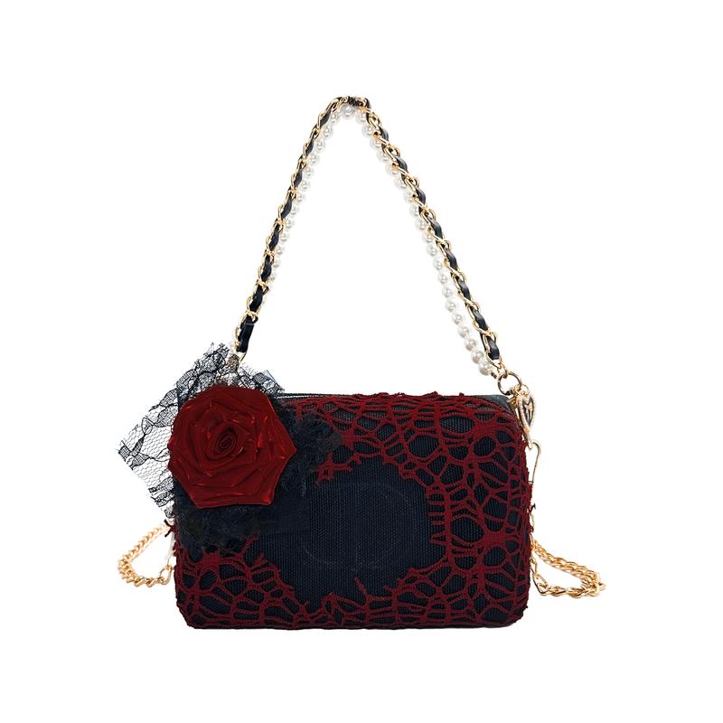 

DIOR Bag [Customized Cosmetic Bag] Dark Night Rose One Point of Creativity Handbag Storage and Portability Denim 520 Heart Retro Dark Gothic Lace чёрный