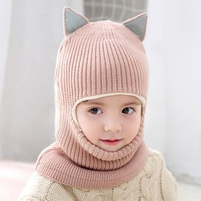 Solid Color Knitted Baby Hats Thickened Warm Fleece Hats Winter Balaclava Hats  Kids Wear