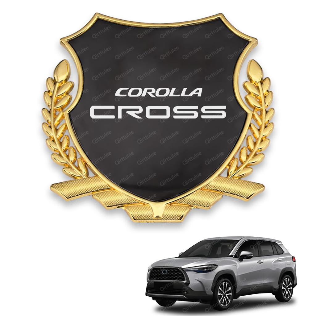 Corolla Cross Metal Car Sticker Decal for Corolla Cross Decorative Car Logo Sticker Mirror Corolla Emblem, ZSG10, ZVG1, MXGA1, (Gray Finish, Cross)