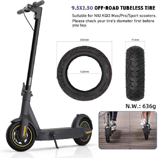 9.5 X 2.50 Off-Road Tubeless Tire For Niu KQi3 Electric Scooter Accessories Rear Front Wheel Replacement Tire Anti-Skid Shockproof (2 Pcs)