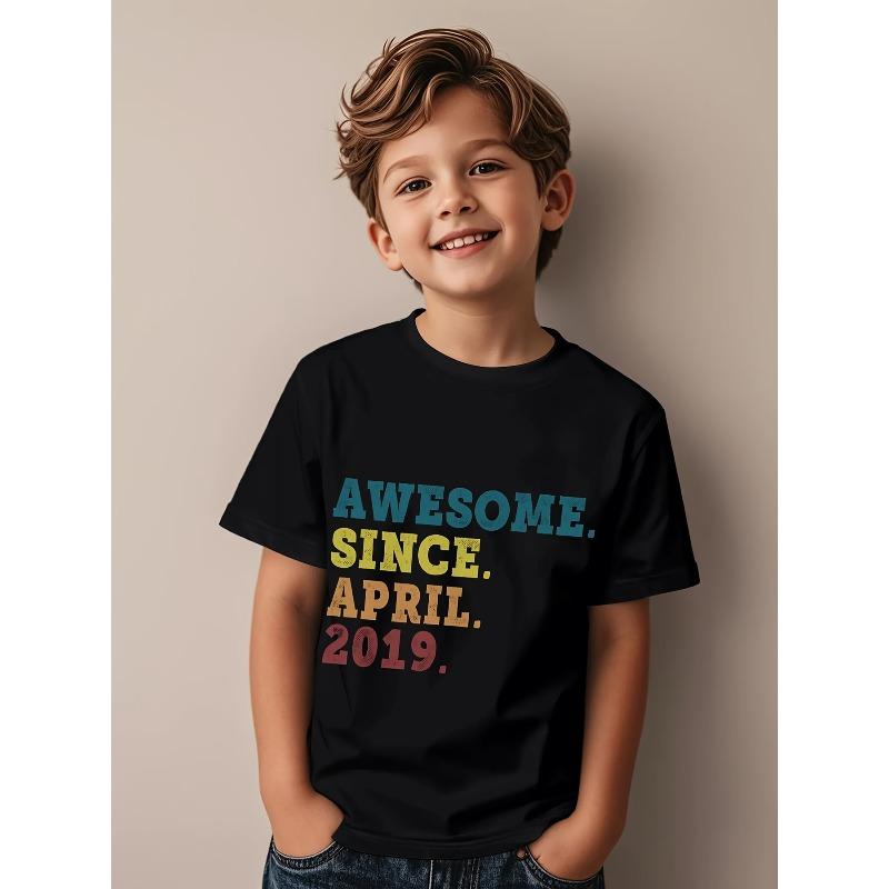 European sizes Kids' Birthday T-Shirt - Boys & Girls White Short Sleeve Top with Birth Year Print, Birthday Party Outfit & Casual Attir