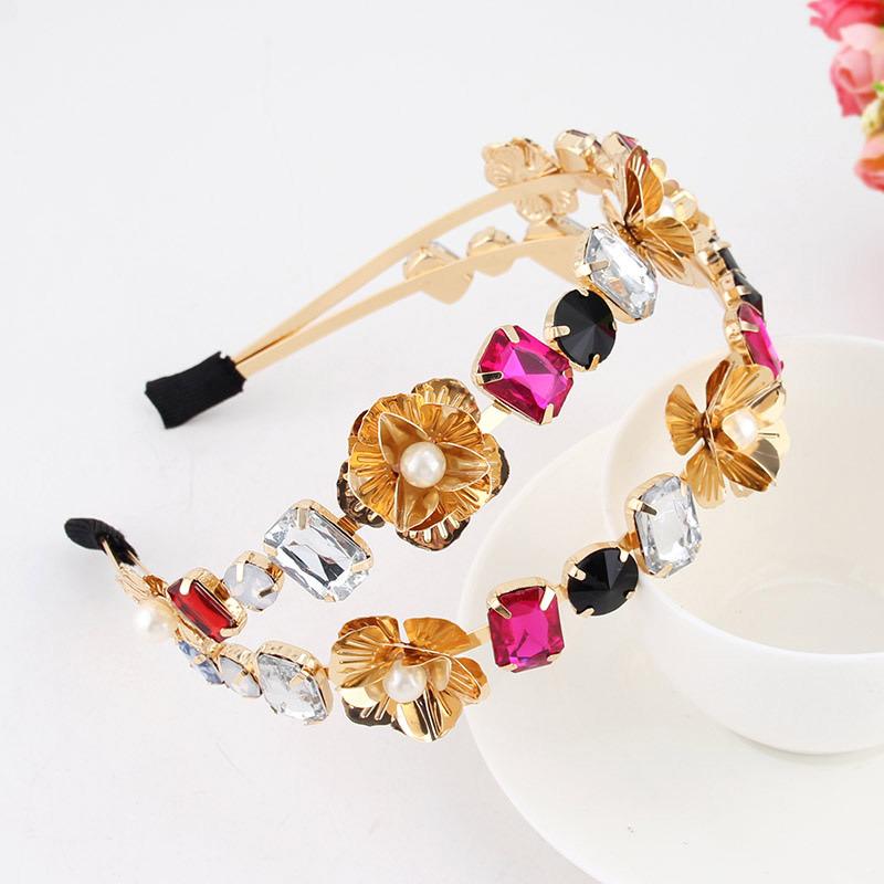 Baroque Colorful Rhinestone Headband Hair Hoop Women Hair Accessories New Shiny Fashion Crystal Flower Crown Head Wrap