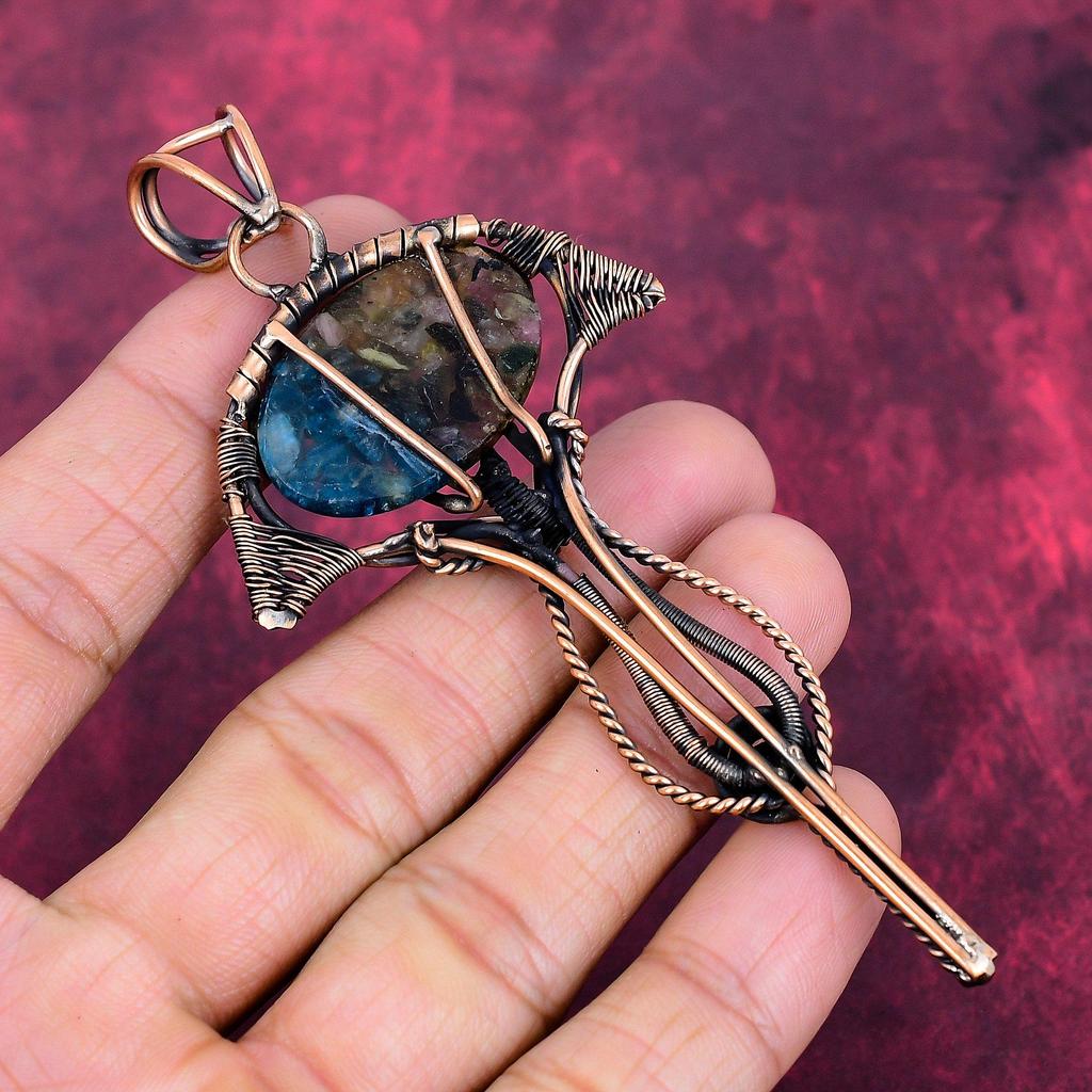 Copper Watermelon Tourmaline Gemstone Pendant Copper Wire Wrapped Unique Jewelry