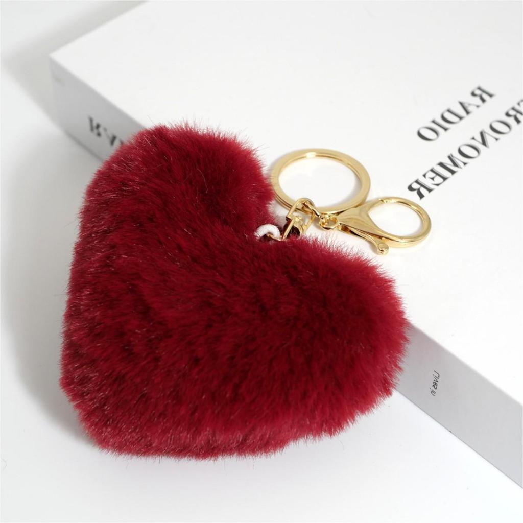 Heart-shaped Peach Faux Fur Keychain - 10cm Plush Pendant for Bags, Cars, and Accessories