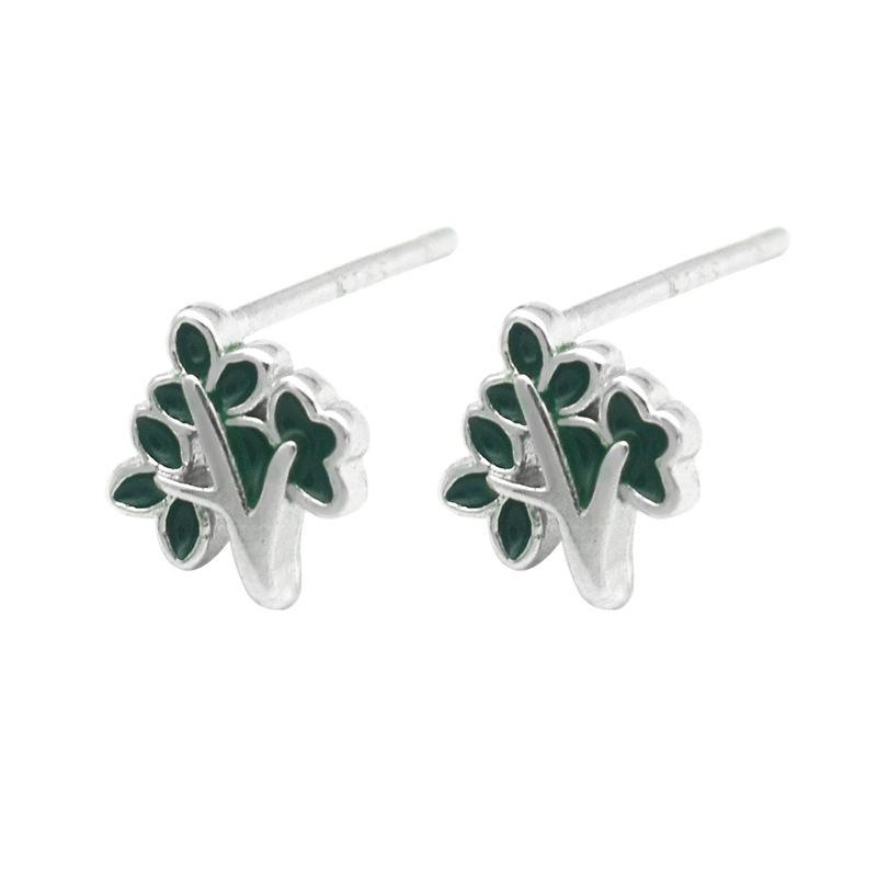 Boucles d'oreilles pendantes Arbre de Noël Style Mori Coréen en Argent Sterling s925 - Bijoux Exquis pour Femmes pour Cartilage.