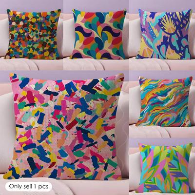 Abstract Colorful Pattern Cushion Cover Natural Linen Double Sided Print  Throw Pillow Case for Sofa Couch Home Decor