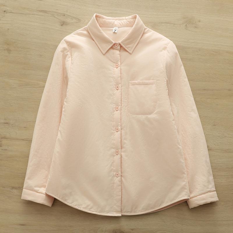 

2025 Winter Japanese Style Women s Padded Long-Sleeve Warm Shirt Top M розовый
