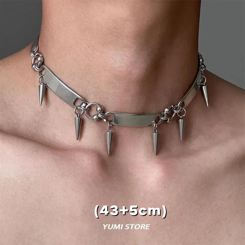 Hip Hop Flame Heart Choker Necklace For Woman Man Titanium Steel Clavicle Chain Thorn Heart Pendant Punk  Wholesale