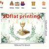 Watercolor Eucalyptus Communion Tapestry, 2D Printed with Chalice, Cross and Doves for Baptism Decor