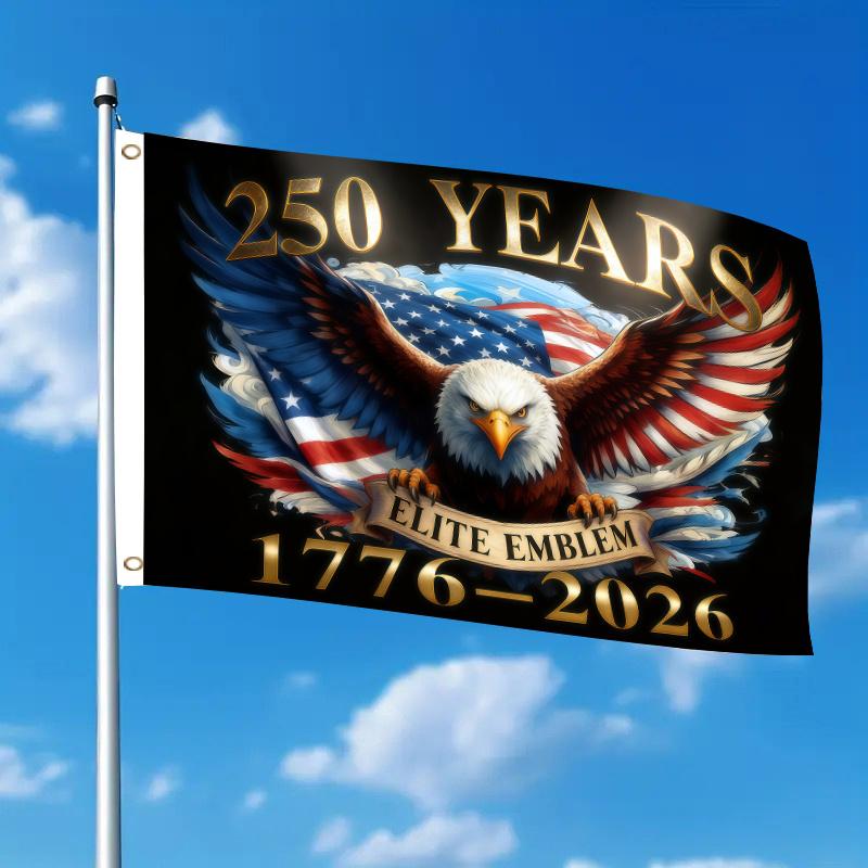 2D Flat, 1pc America's 250th Anniversary Elite Emblem Eagle USA Flag 1776-2026 2D Flat Printing Festival Celebration Design - 91.44x152.4 cm, Single-s