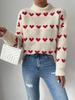 Spring Autumn Heart Jacquard Sweater Women's Loose Relaxed-fit Pullover Luxurious Soft Knit Slimming Versatile Casual Top