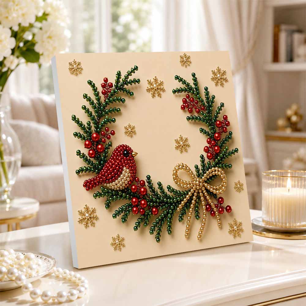 Sada pro malování korálky Vánoční umění sýkorka věnec s bobulemi DIY domácí dekorace malování