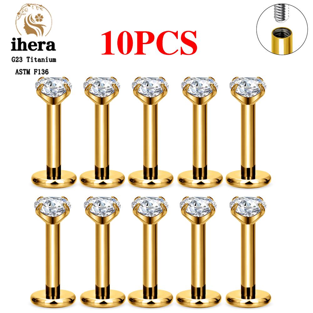 10/50PCS G23 Titanium Piercing Labret Lip Studs 16G CZ Internally Threaded Stud Earring Lip Ring Tragus Cartilage Helix Jewelry