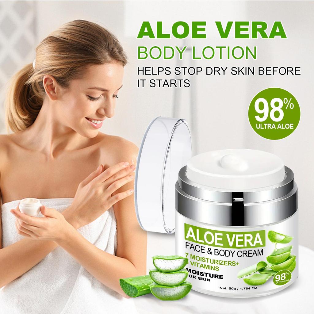 Aloe Vera ansikts- og kroppskrem - fukter huden dypt, forbedrer hudbarrieren, forfriskende og ikke-fettete for sensitiv hud