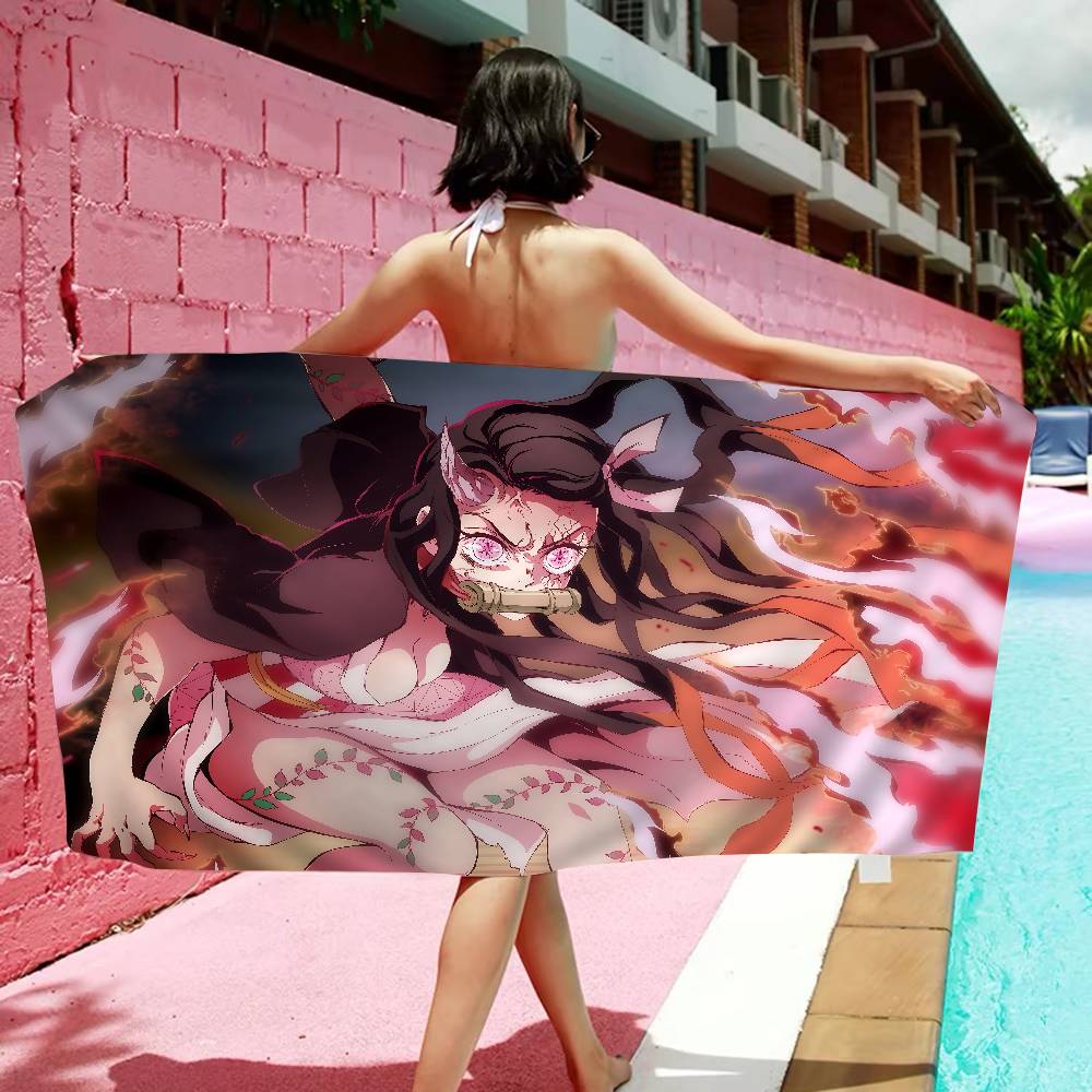 Nezuko Kamado Cartoon Microfiber Blanket Quick Drying Beach Towels Oversized Printing Super Absorbent Pool Towel Blanket