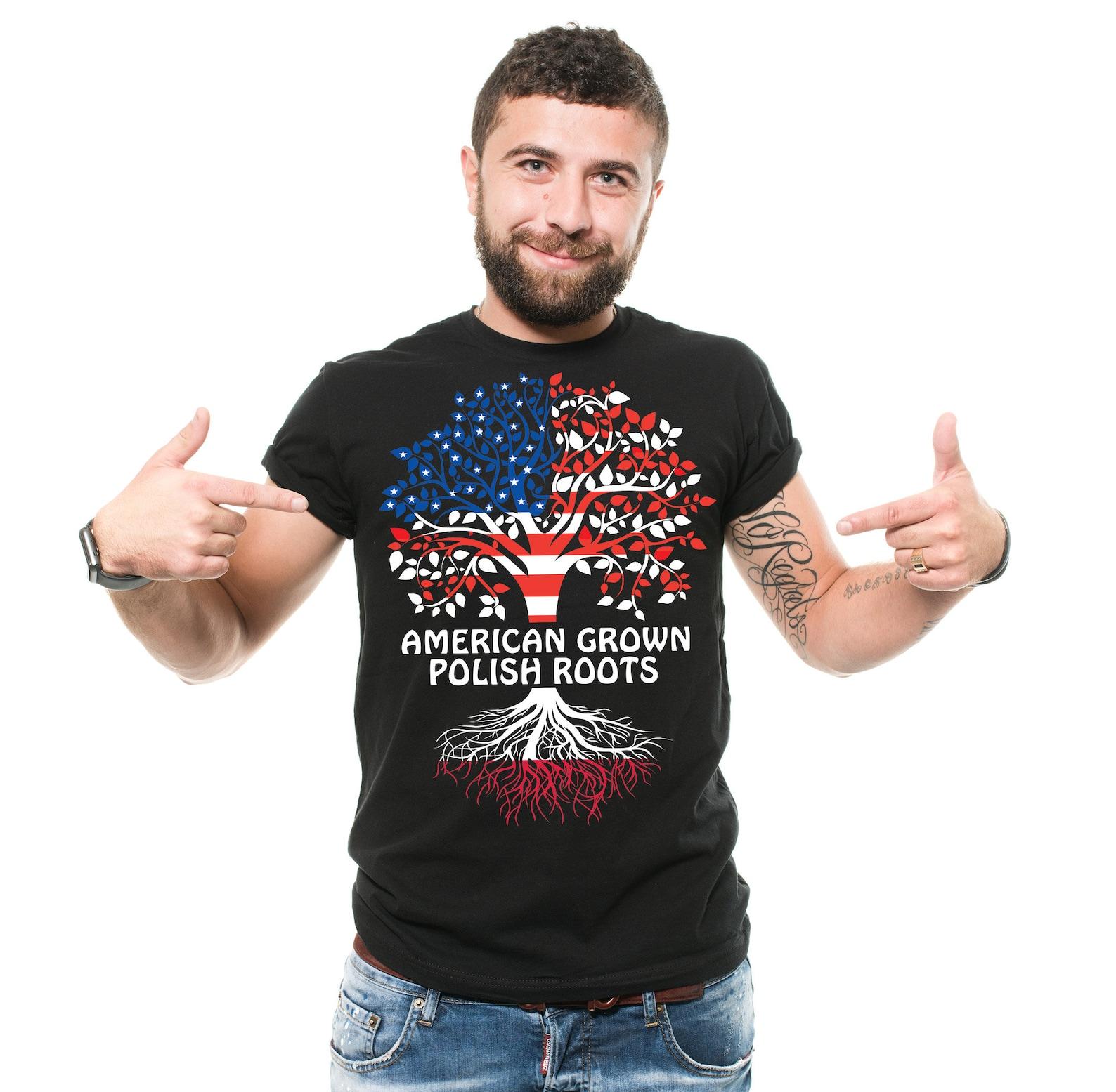 American Grown With Polish Roots Shirt: Poland USA Flag Tee 4XL