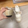 Small Inner Height Increase 5cm Mary Jane Shoes Women's Leather Fashion Round Head Bow One-word Buckle with Velvet Single Shoes